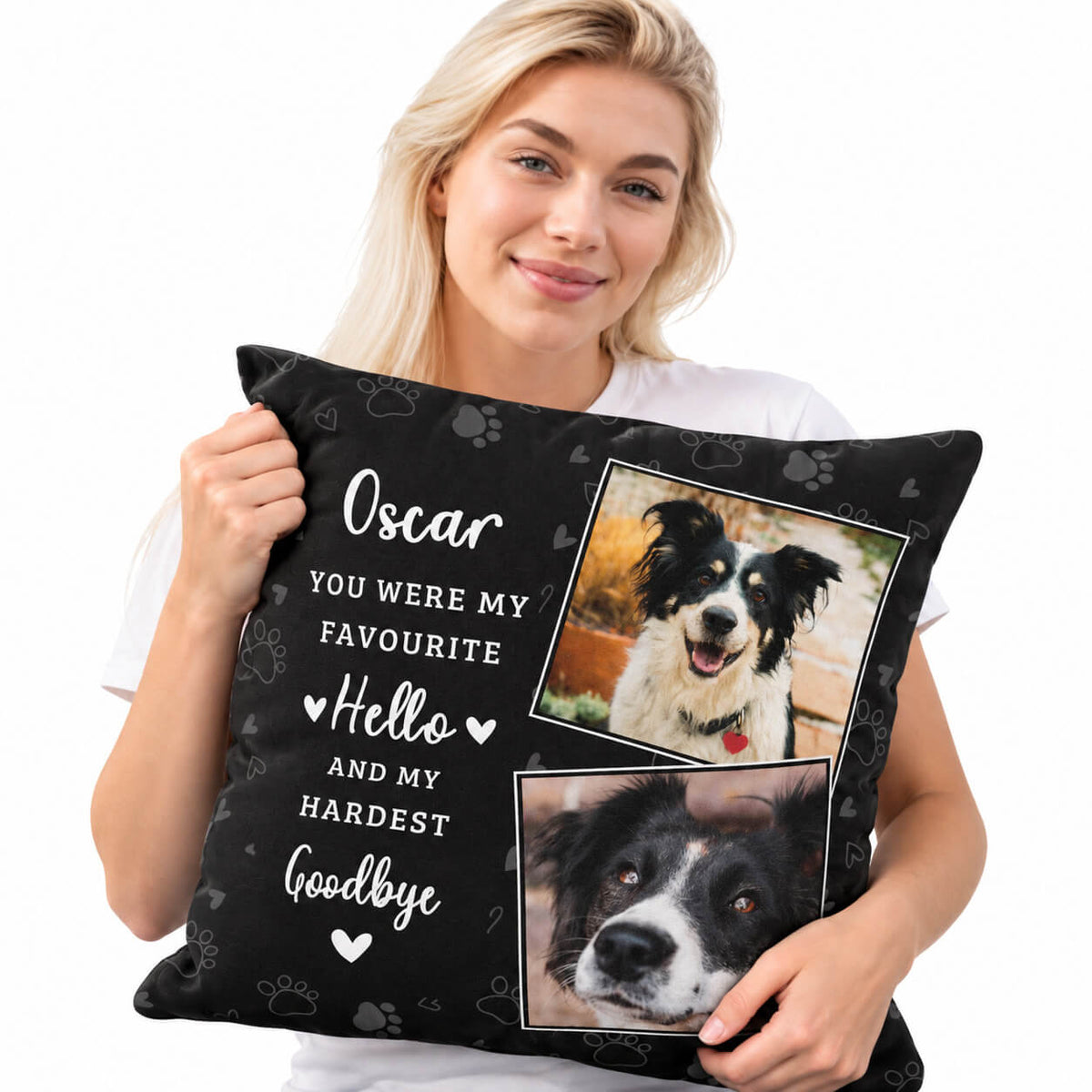 (Name) Favourite Hello & Hardest Goodbye Dog Memorial Cushion