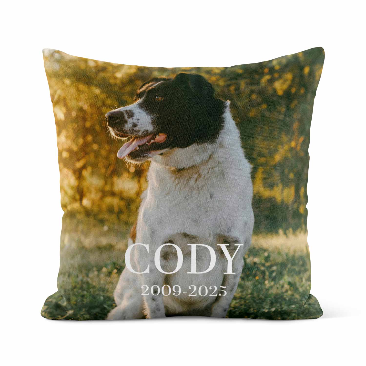 (Name) & (Date) Your Dog Full Photo Memorial Cushion
