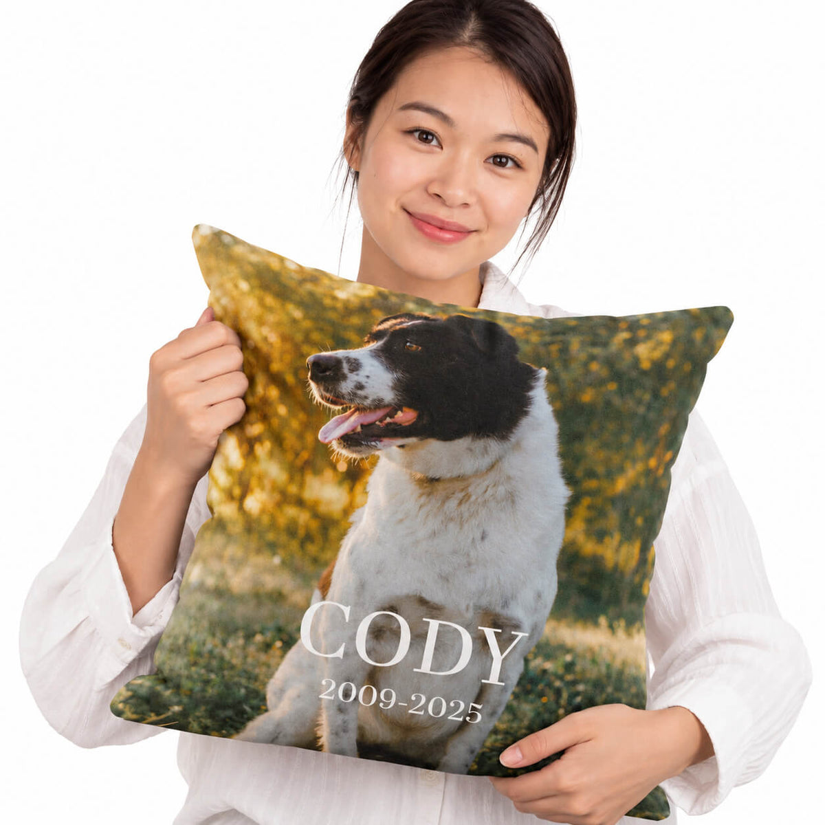 (Name) & (Date) Your Dog Full Photo Memorial Cushion