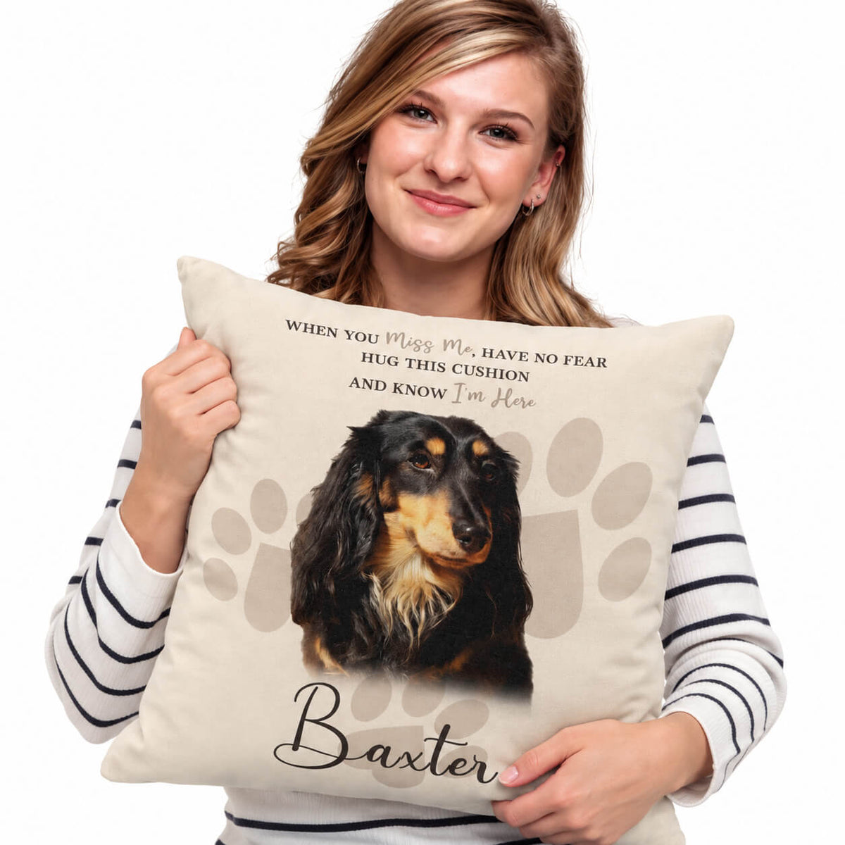 When You Miss Me Know I'm Here Dog (Name) Memorial Cushion