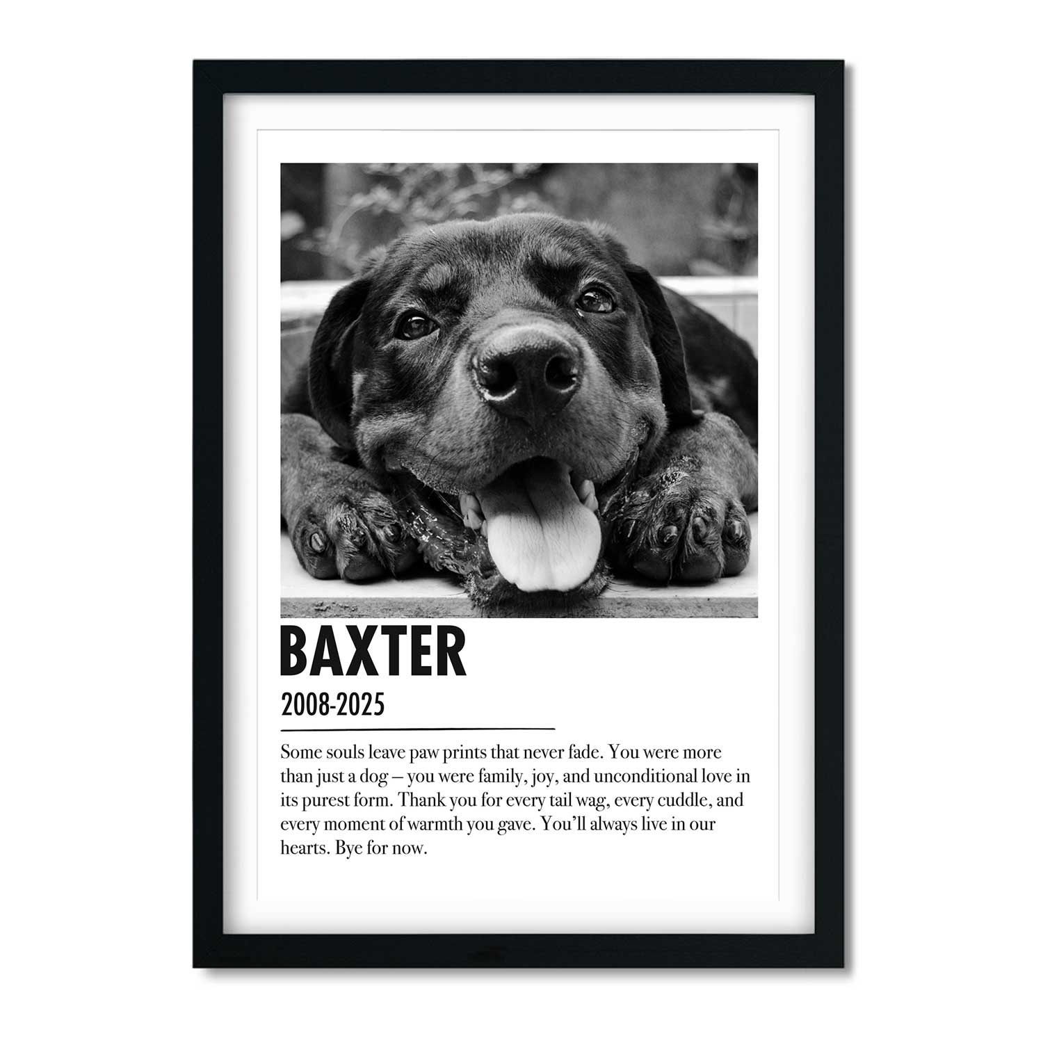 (Name) & (Date) With Custom Message Dog Memorial Print