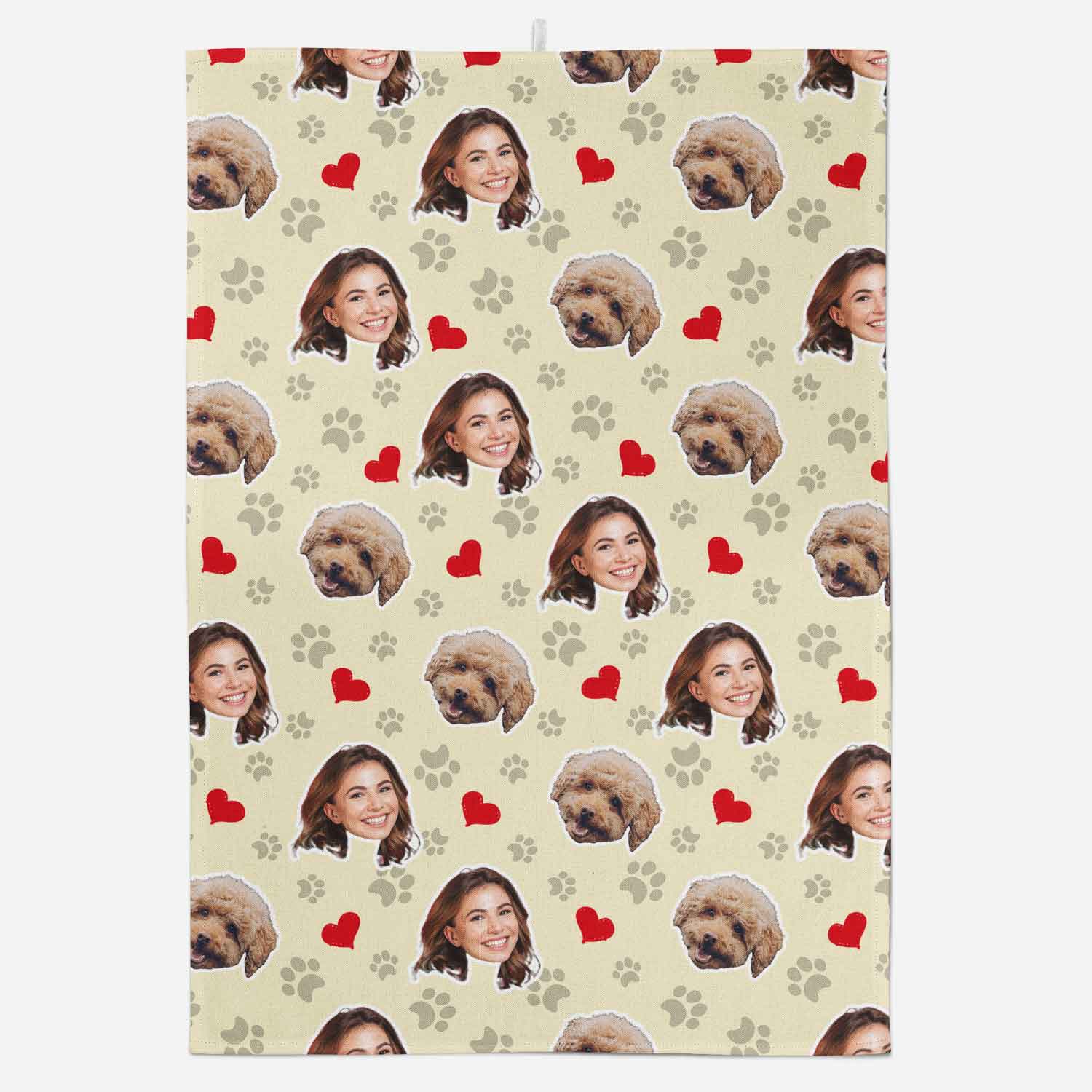 Dog Paw Prints & Hearts Personalised Tea Towel