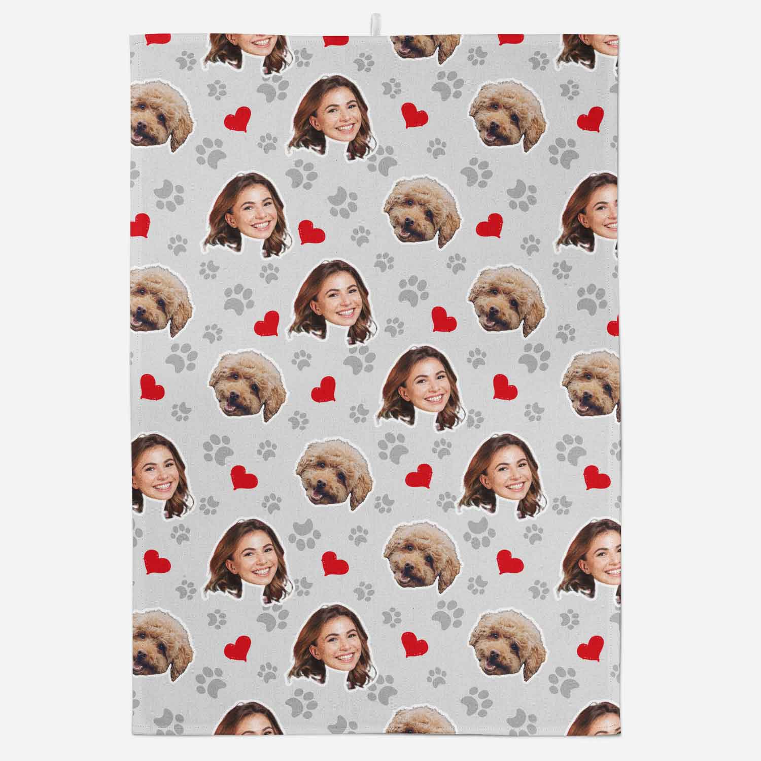 Dog Paw Prints & Hearts Personalised Tea Towel