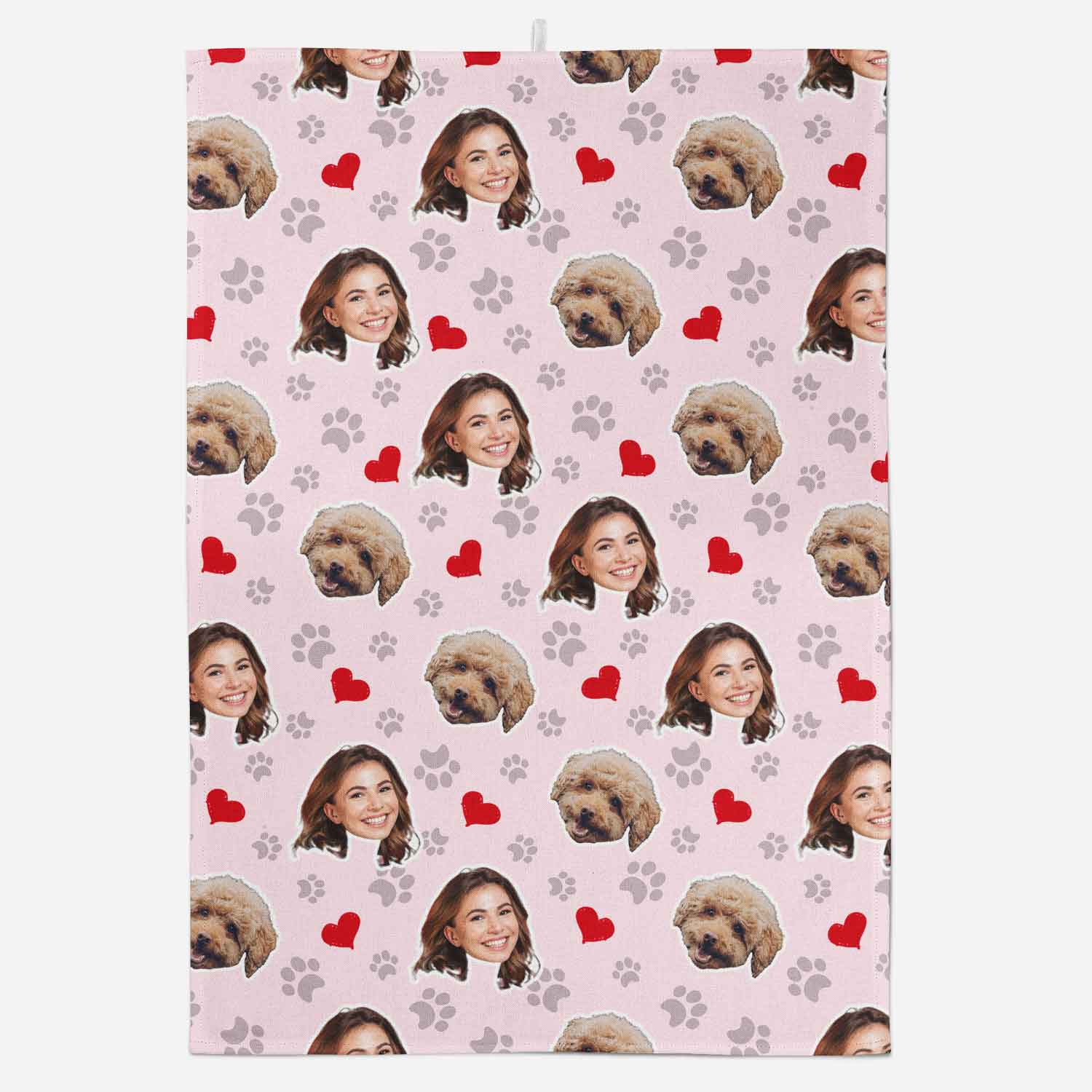 Dog Paw Prints & Hearts Personalised Tea Towel
