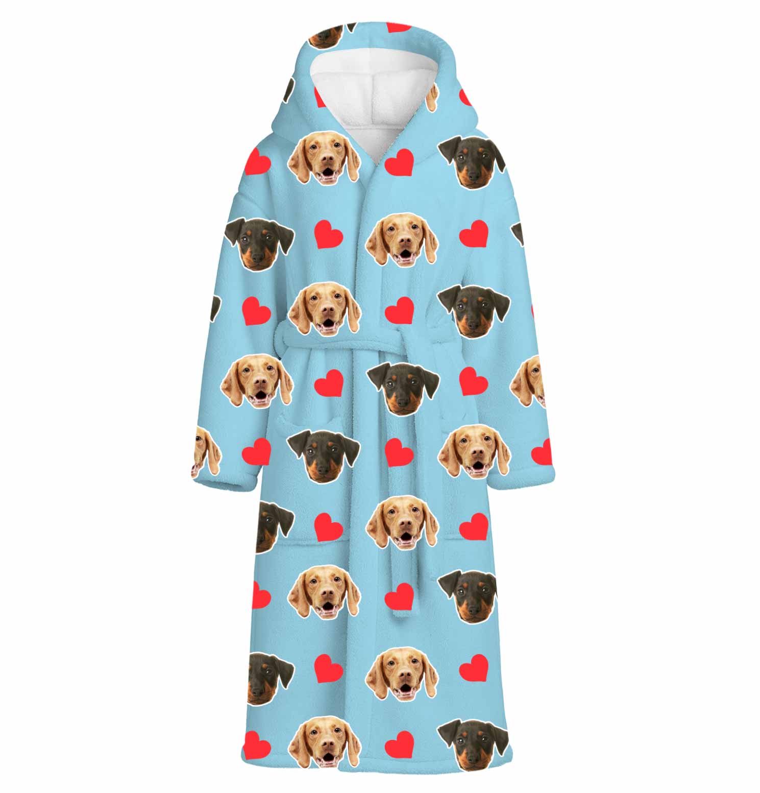 Red Hearts Dog Faces Personalised Dressing Gown