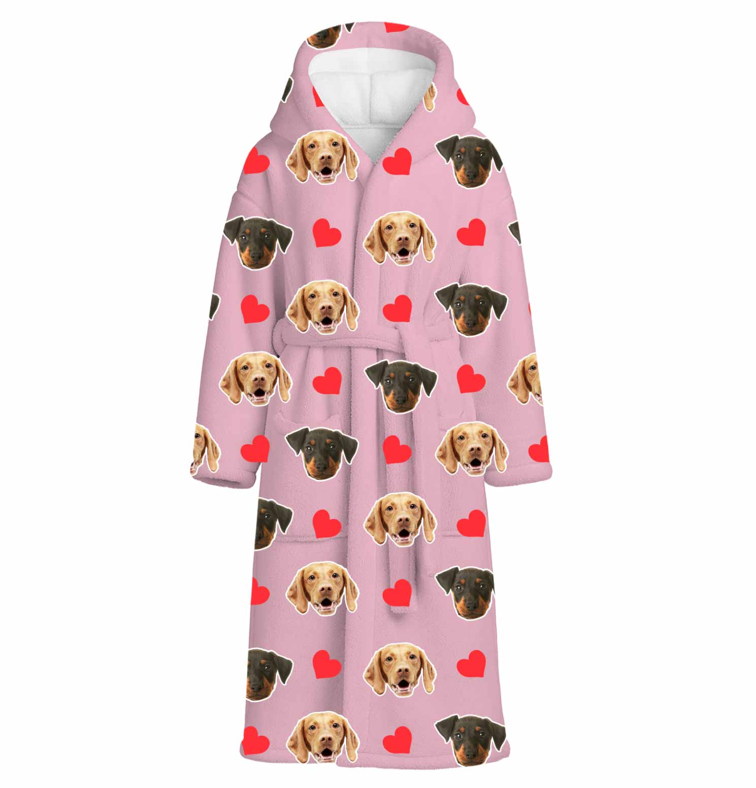 Red Hearts Dog Faces Personalised Dressing Gown