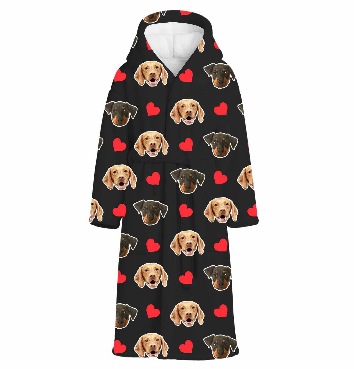 Red Hearts Dog Faces Personalised Dressing Gown