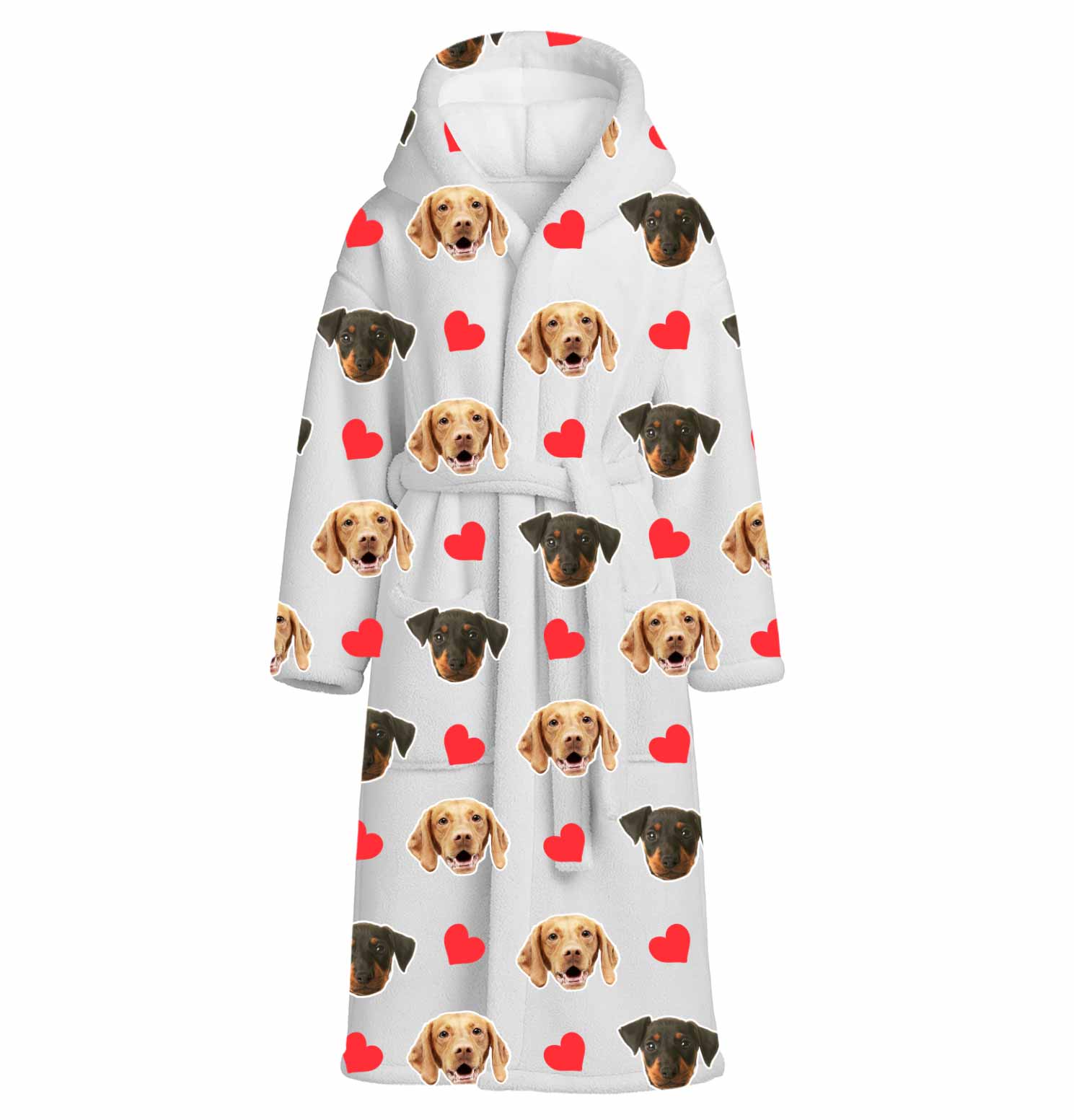 Red Hearts Dog Faces Personalised Dressing Gown