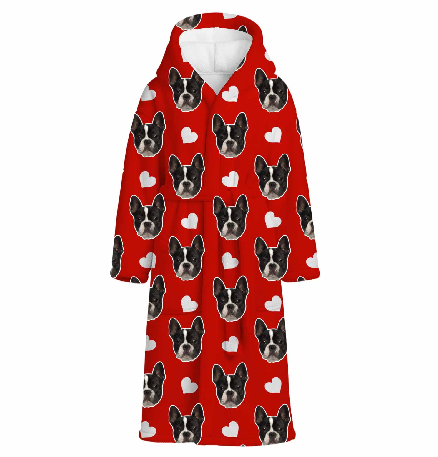 White Hearts Dog Faces Personalised Dressing Gown
