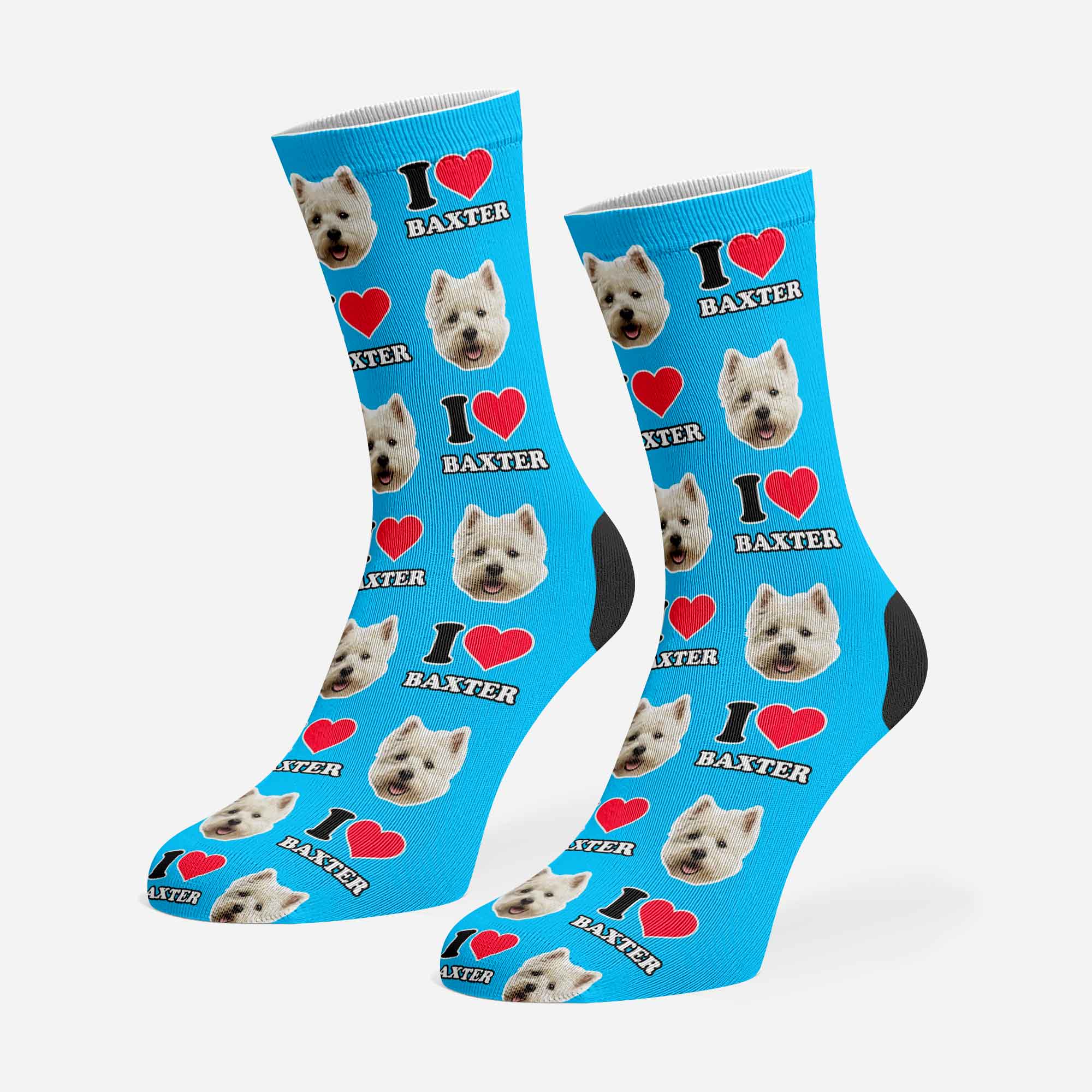 I Heart Name Personalised Dog Socks With Face