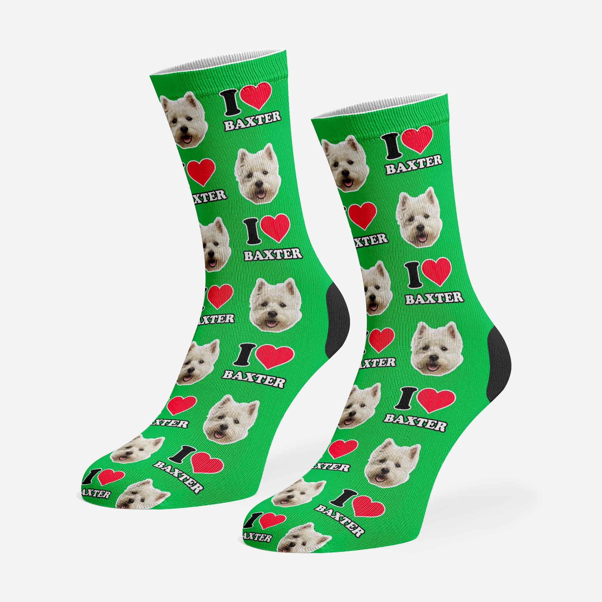 I Heart Name Personalised Dog Socks With Face