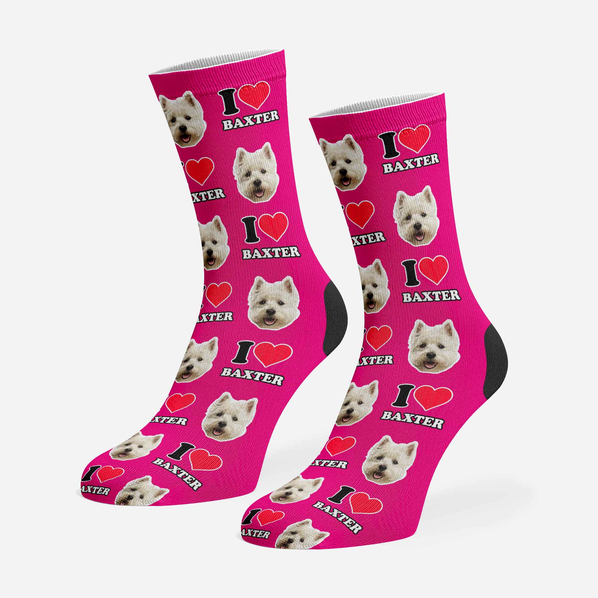 I Heart Name Personalised Dog Socks With Face