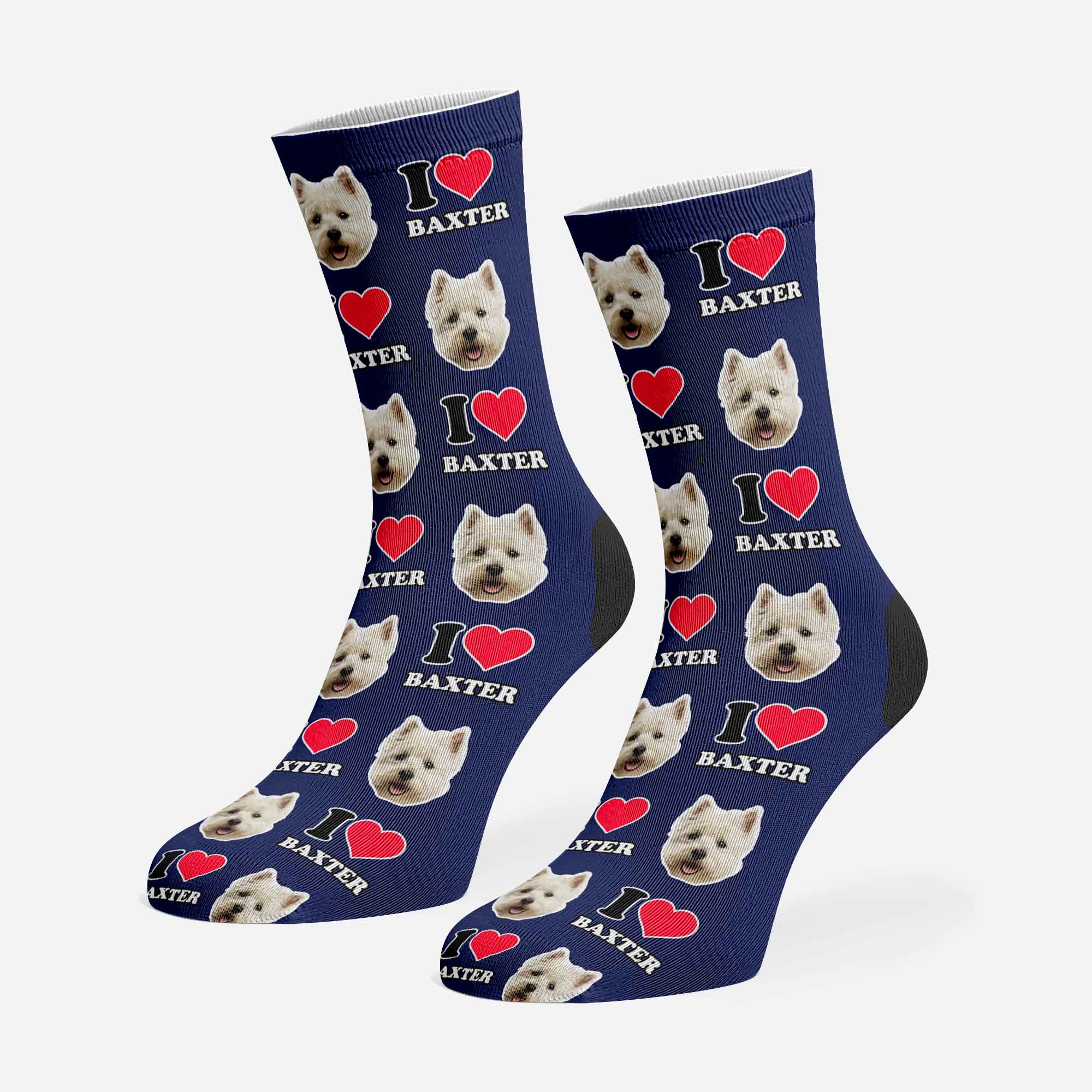 I Heart Name Personalised Dog Socks With Face