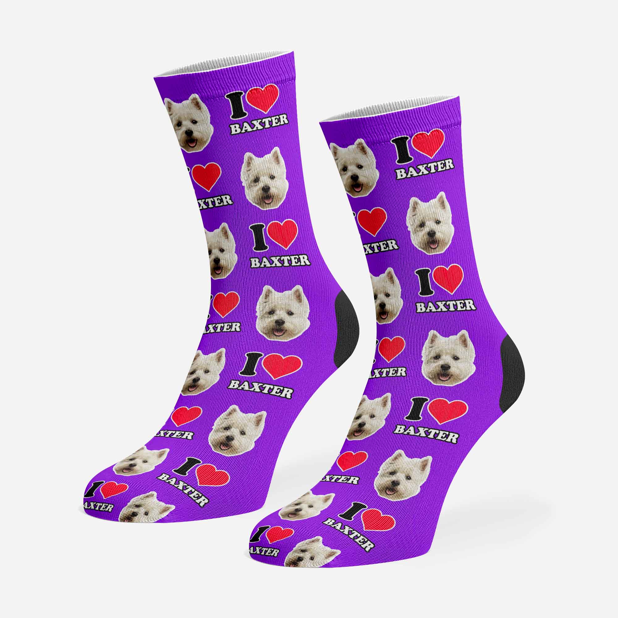 I Heart Name Personalised Dog Socks With Face