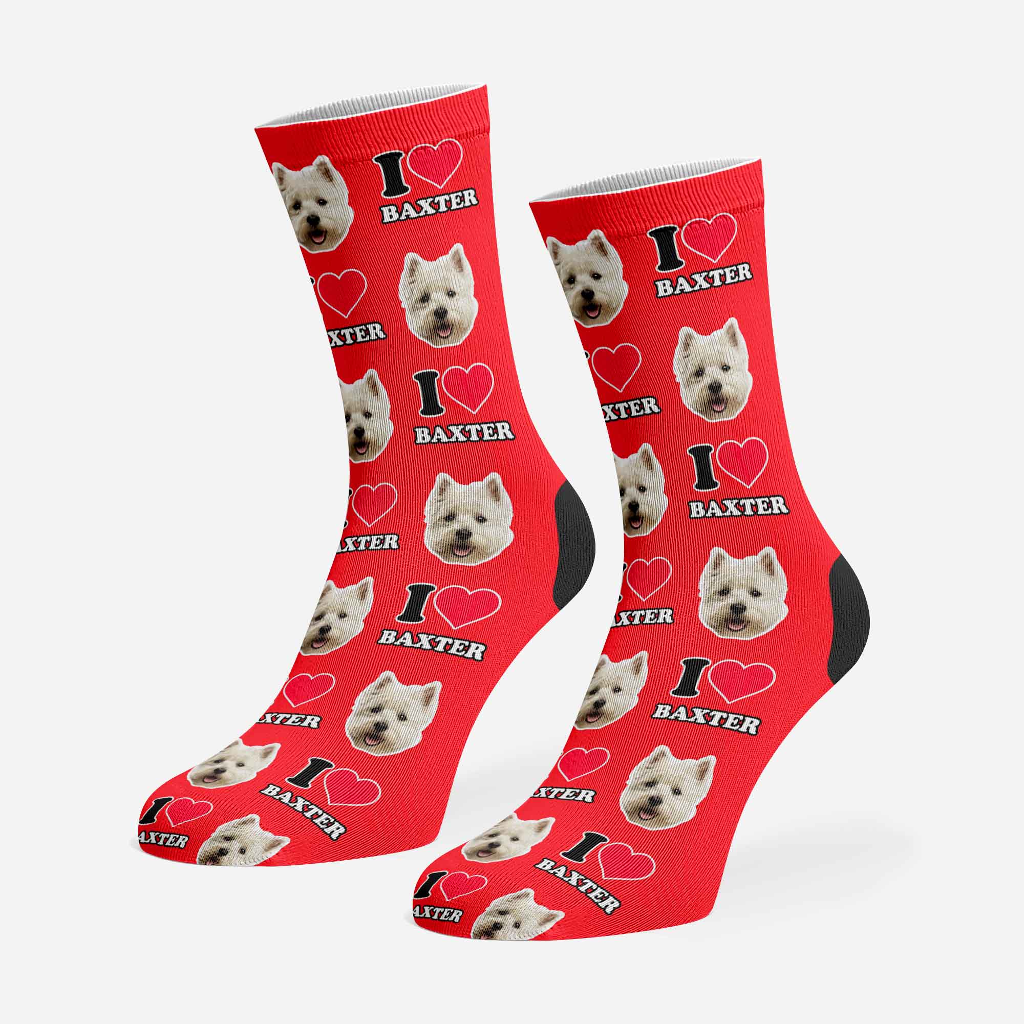 I Heart Name Personalised Dog Socks With Face