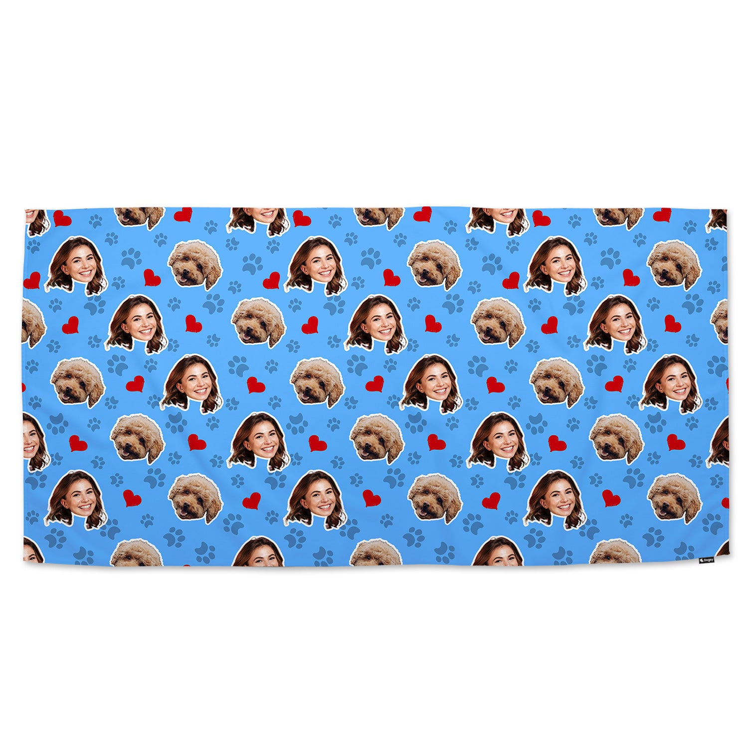Paw Print Hearts Pattern Personalised Dog Towel