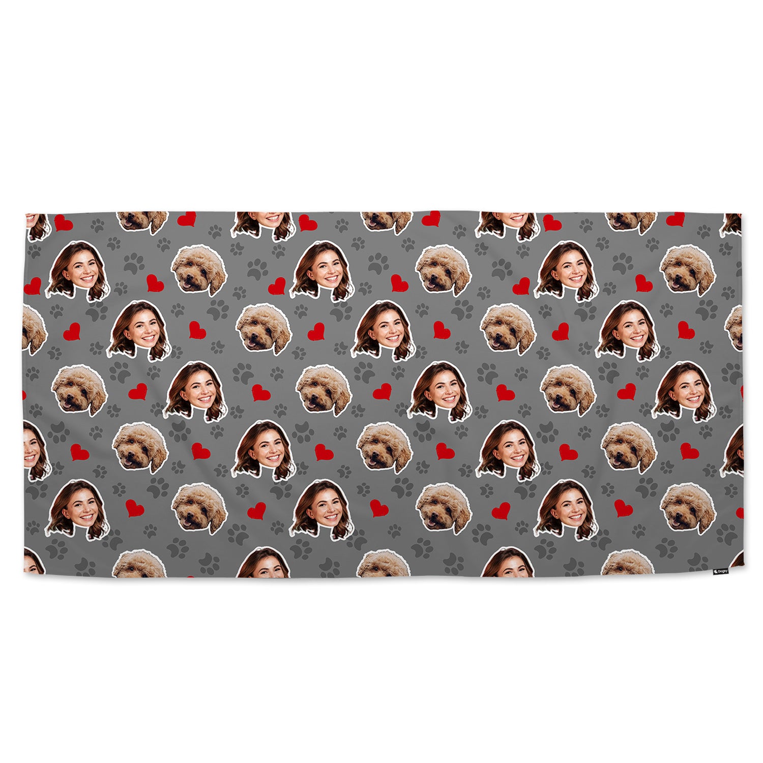 Paw Print Hearts Pattern Personalised Dog Towel