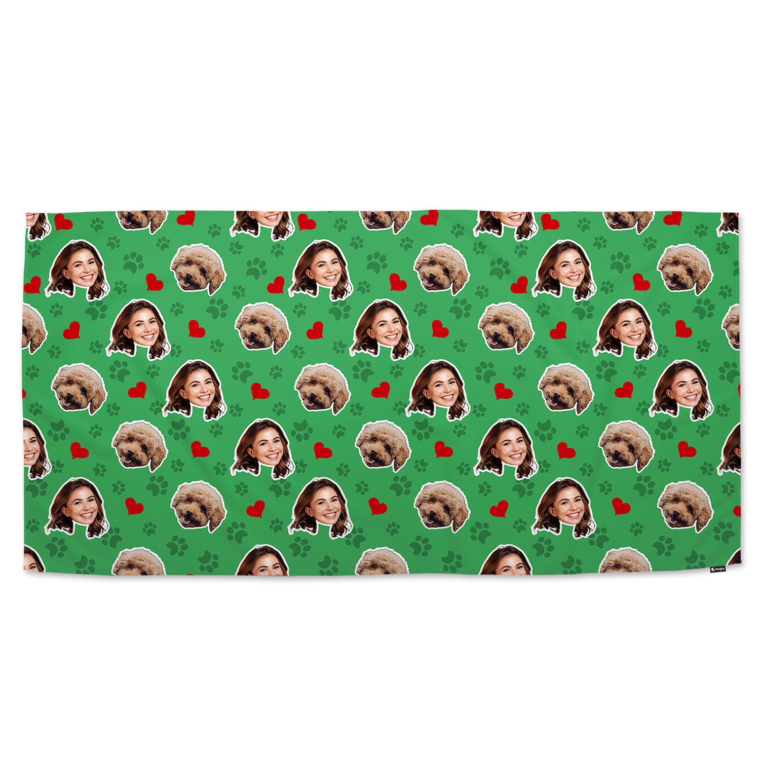 Paw Print Hearts Pattern Personalised Dog Towel