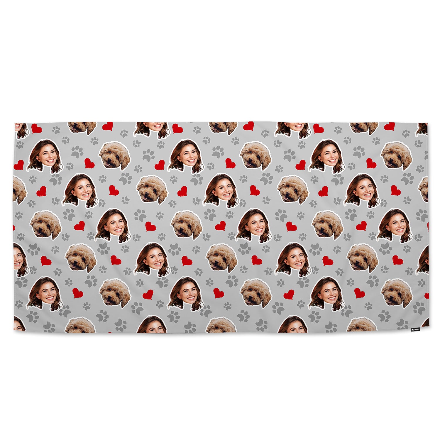 Paw Print Hearts Pattern Personalised Dog Towel