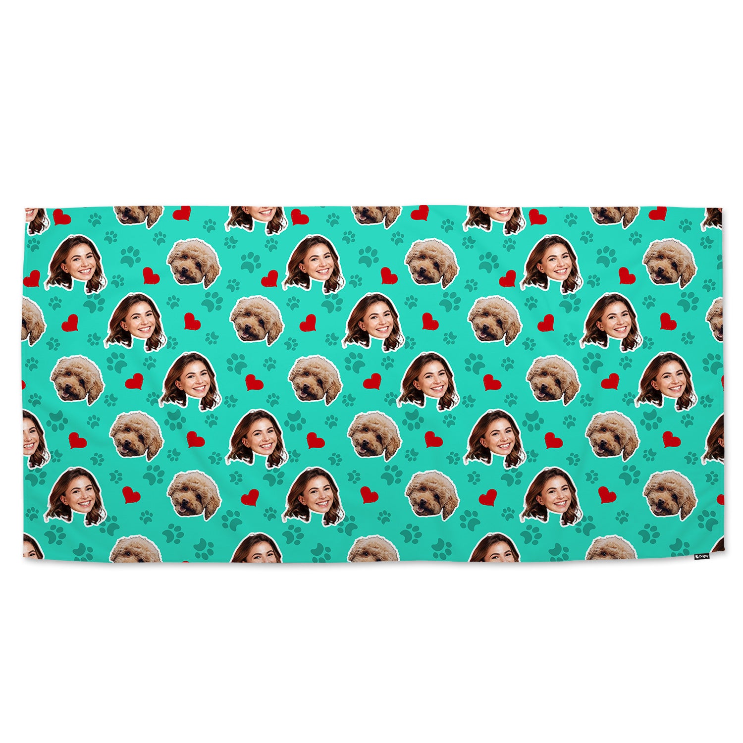 Paw Print Hearts Pattern Personalised Dog Towel