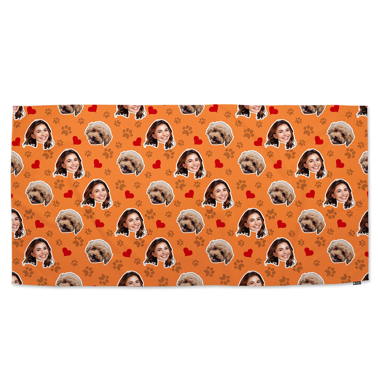 Paw Print Hearts Pattern Personalised Dog Towel