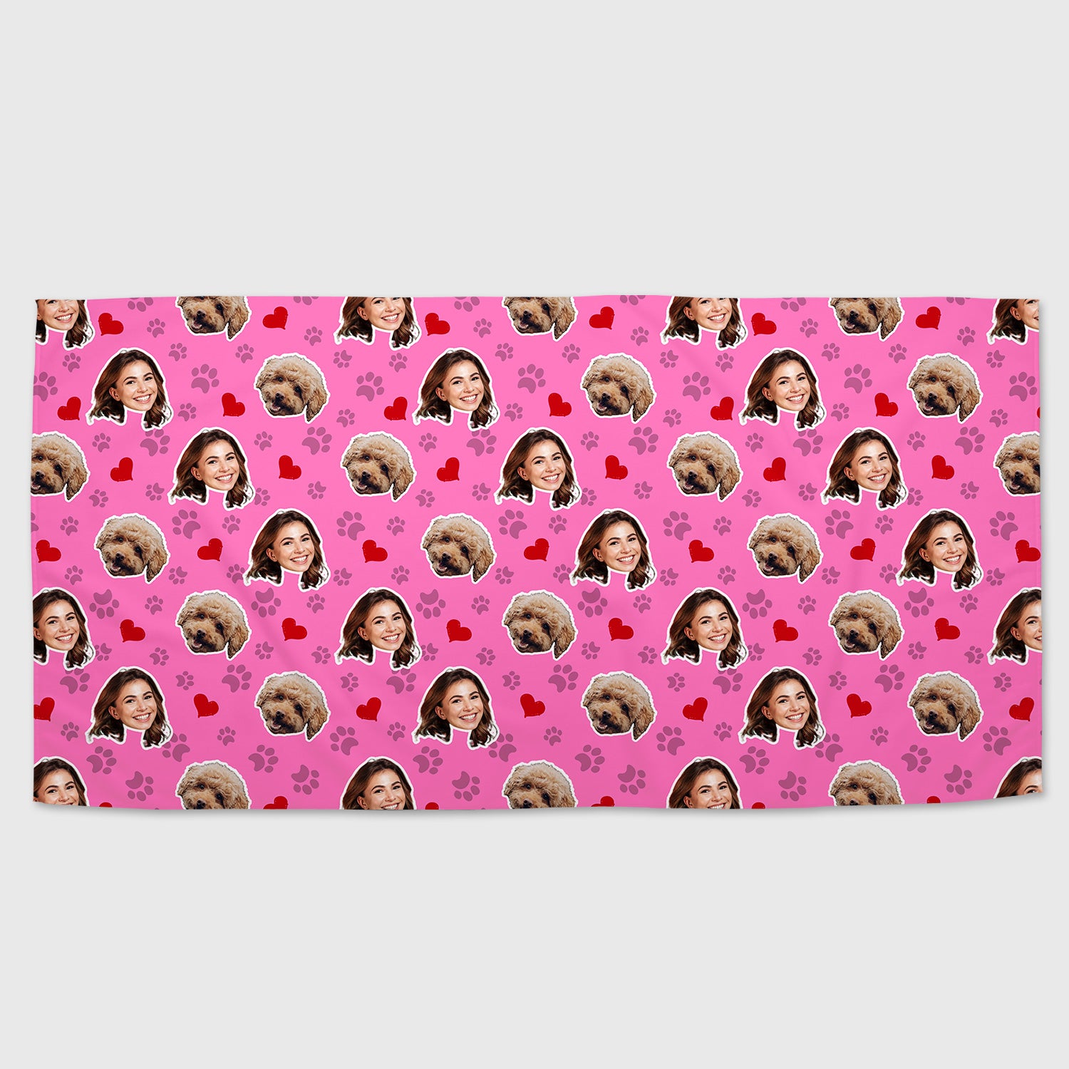 Paw Print Hearts Pattern Personalised Dog Towel