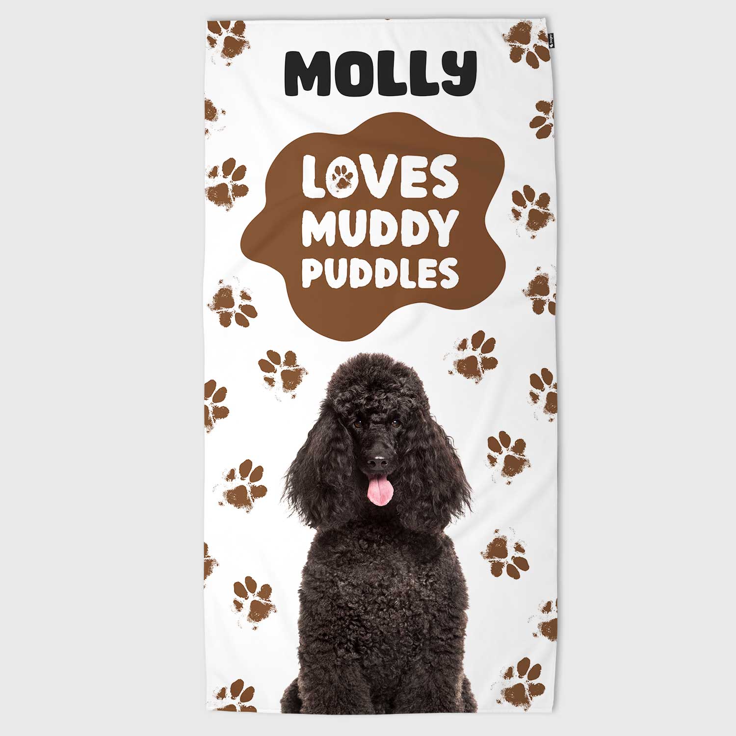 (Dog Name) Loves Muddy Puddles Personalised Beach Towel
