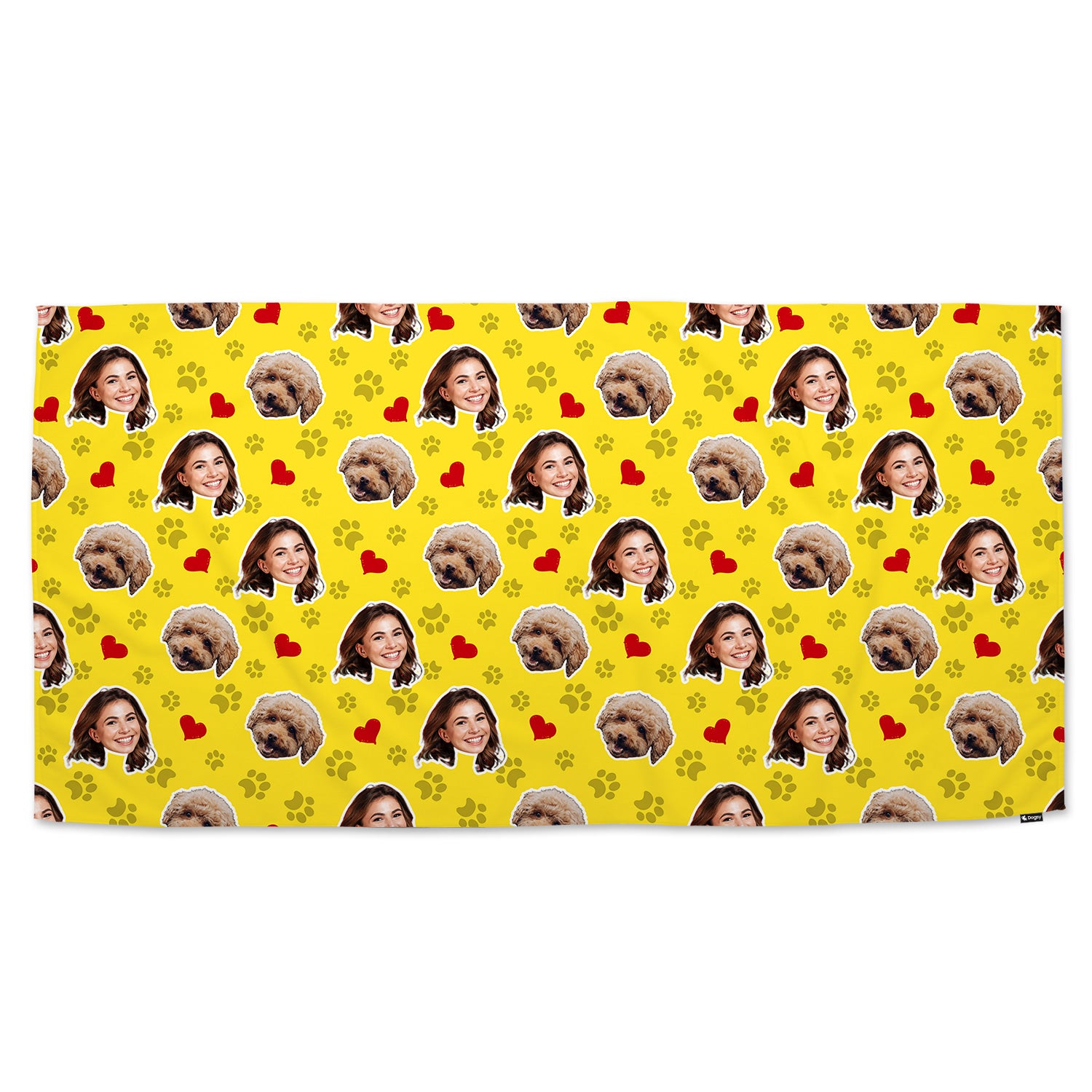 Paw Print Hearts Pattern Personalised Dog Towel