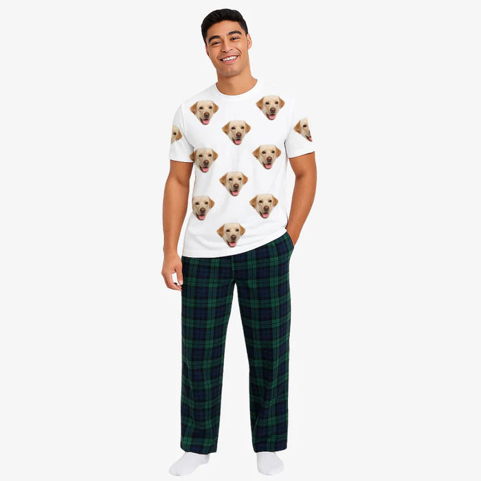 Men's Dog Pyjamas - Green Tartan Trouser Set