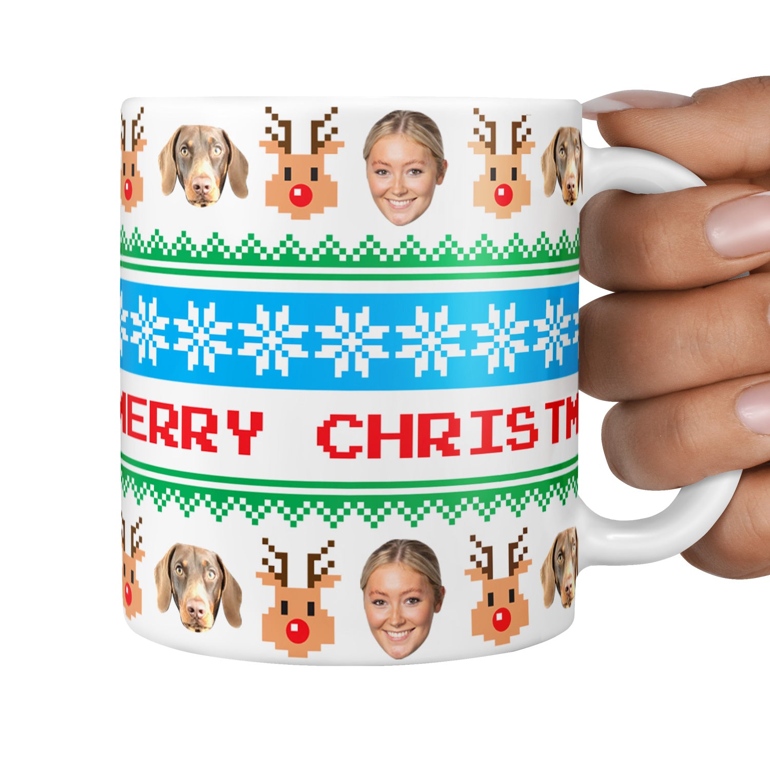 Merry Christmas Nordic Reindeer Personalised Dog Mug