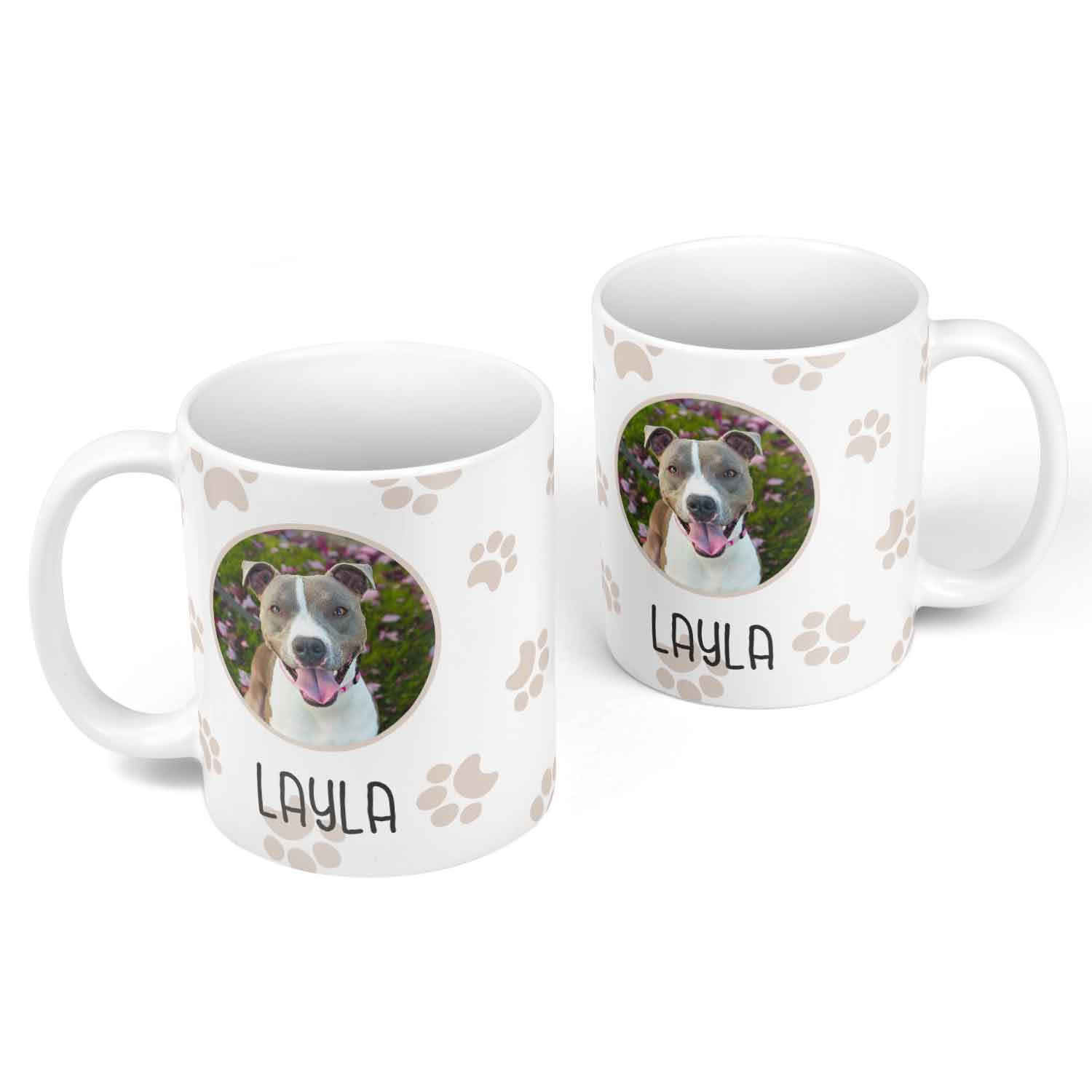 Photo and Name Paw Print Personalised Dog Mug