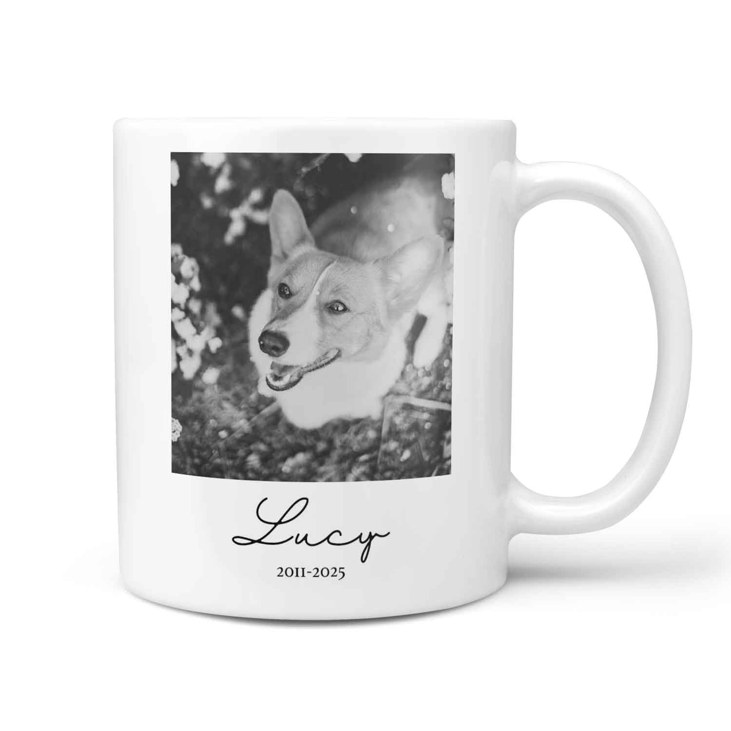 Black and White Dog Photo & Name Personalised Memorial Mug