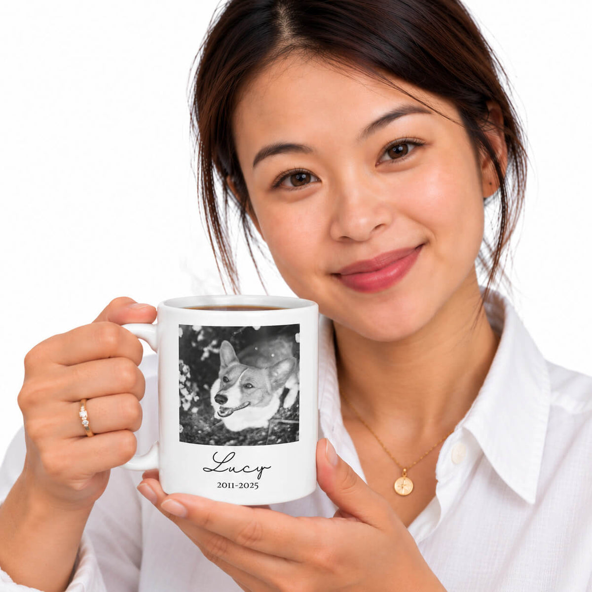 Black and White Dog Photo & Name Personalised Memorial Mug