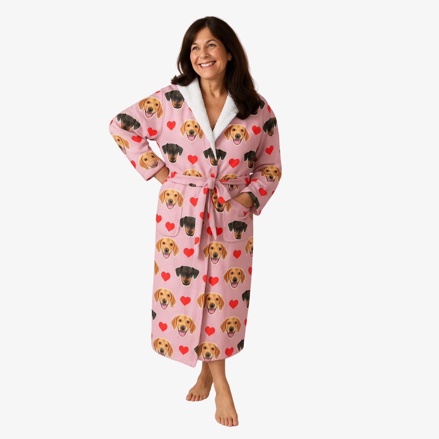 Red Hearts Dog Faces Personalised Dressing Gown