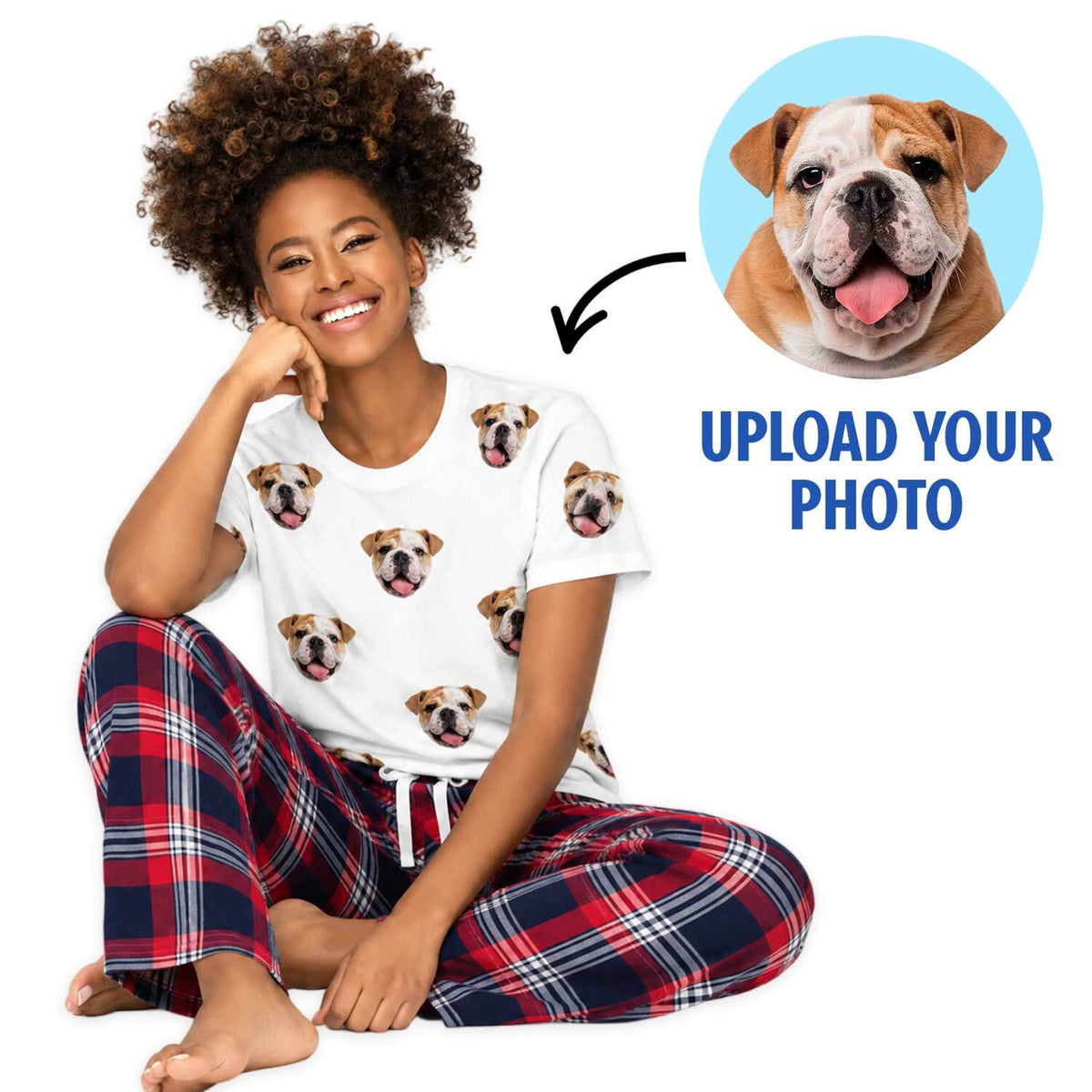 Women's Multi Photo Dog Pyjamas - Red Tartan Trouser Set