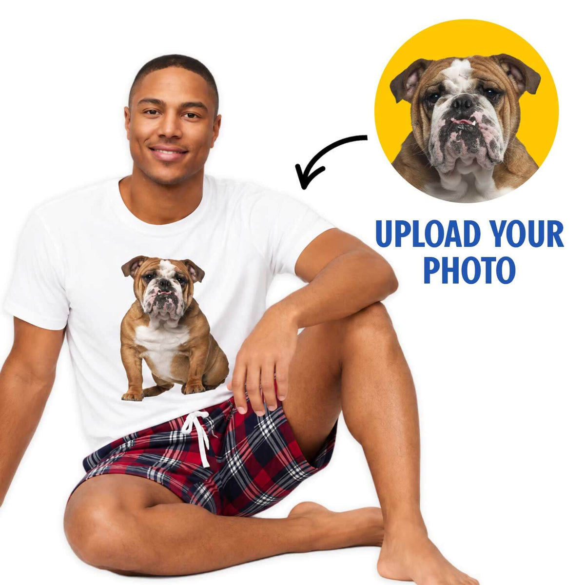 Men's Dog Face Pyjamas - Red Tartan Shorts Set