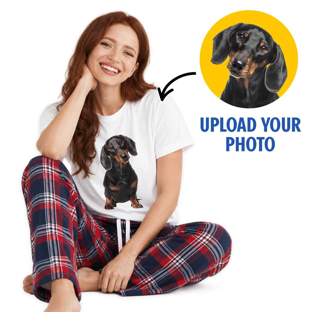 Women's Dog Photo Pyjamas - Green Tartan Trouser Set