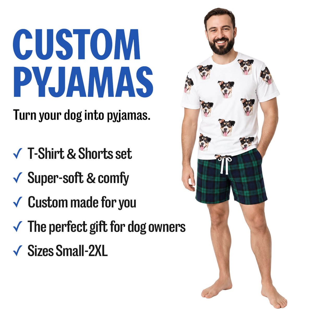 Men's Dog Pyjamas - Red Tartan Shorts Set
