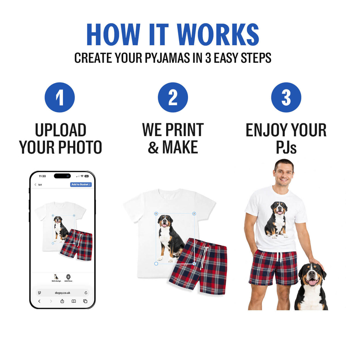 Men's Dog Face Pyjamas - Red Tartan Shorts Set