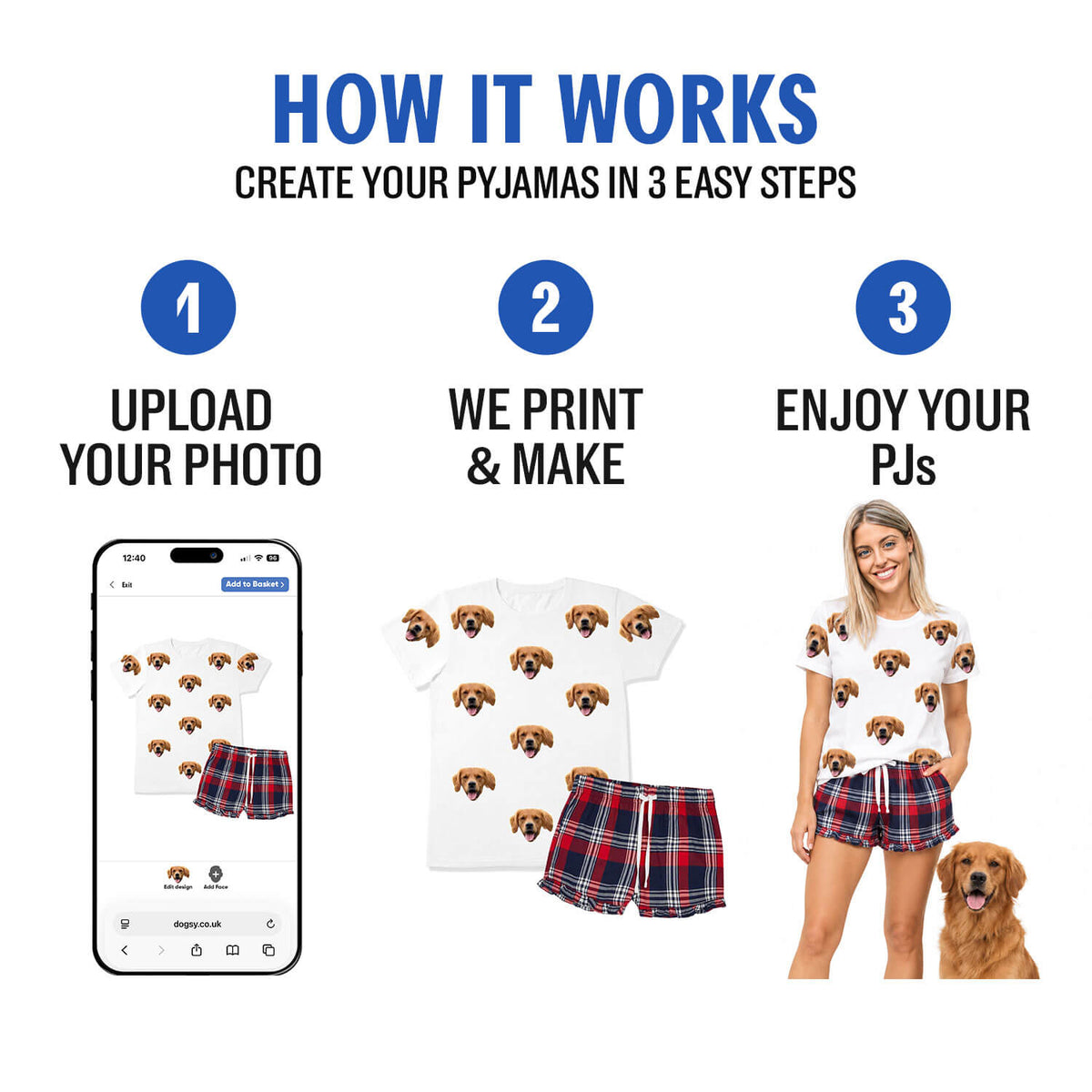 Women's Multi Photo Dog Pyjamas - Green Navy Tartan Shorts