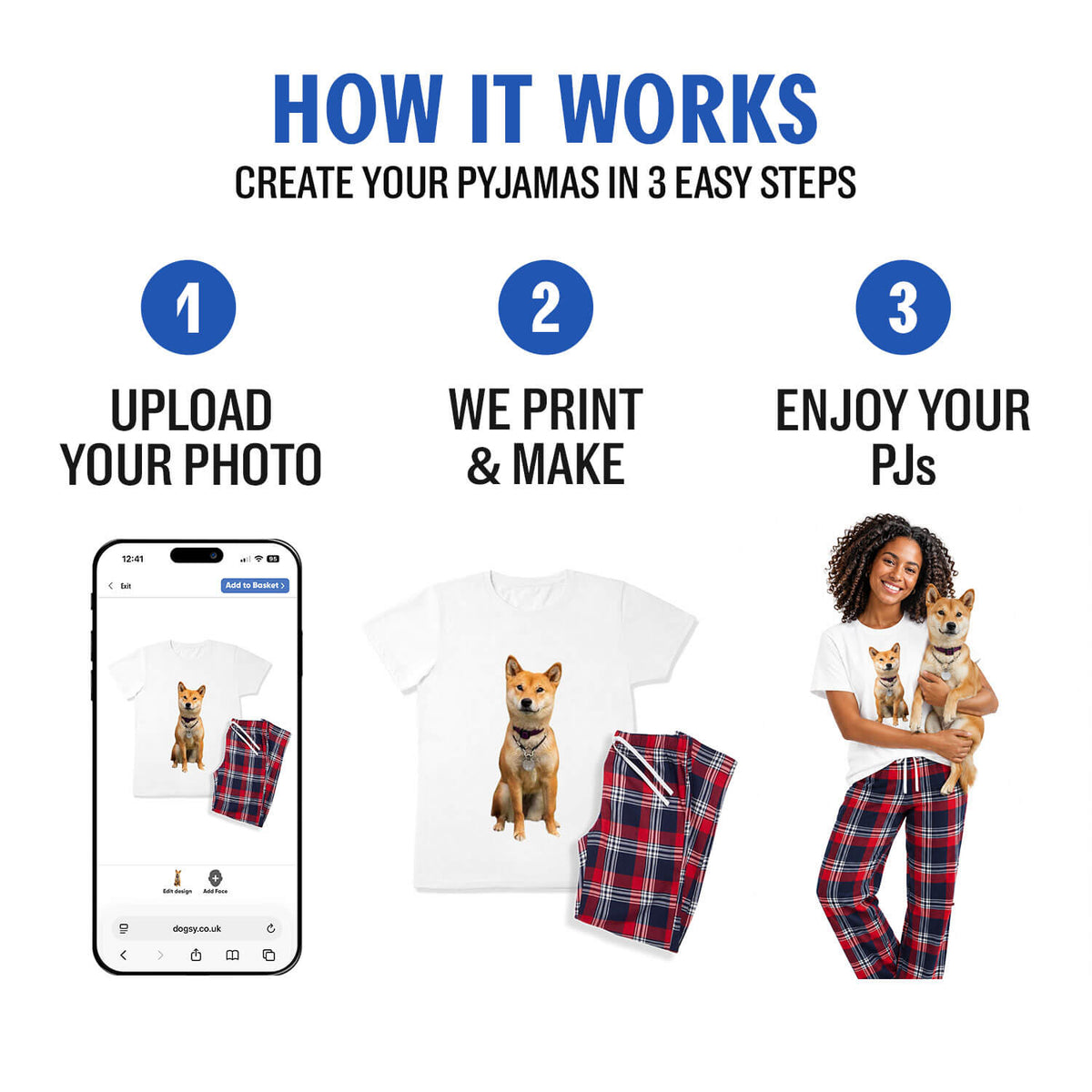Women's Dog Photo Pyjamas - Green Tartan Trouser Set