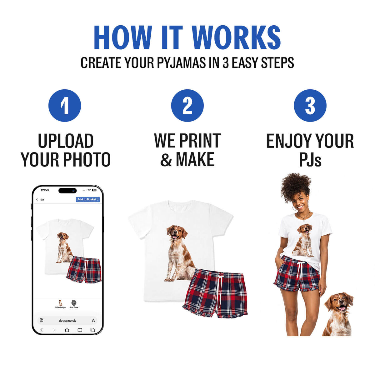 Women's Dog Photo Pyjamas - Red Tartan Shorts Set