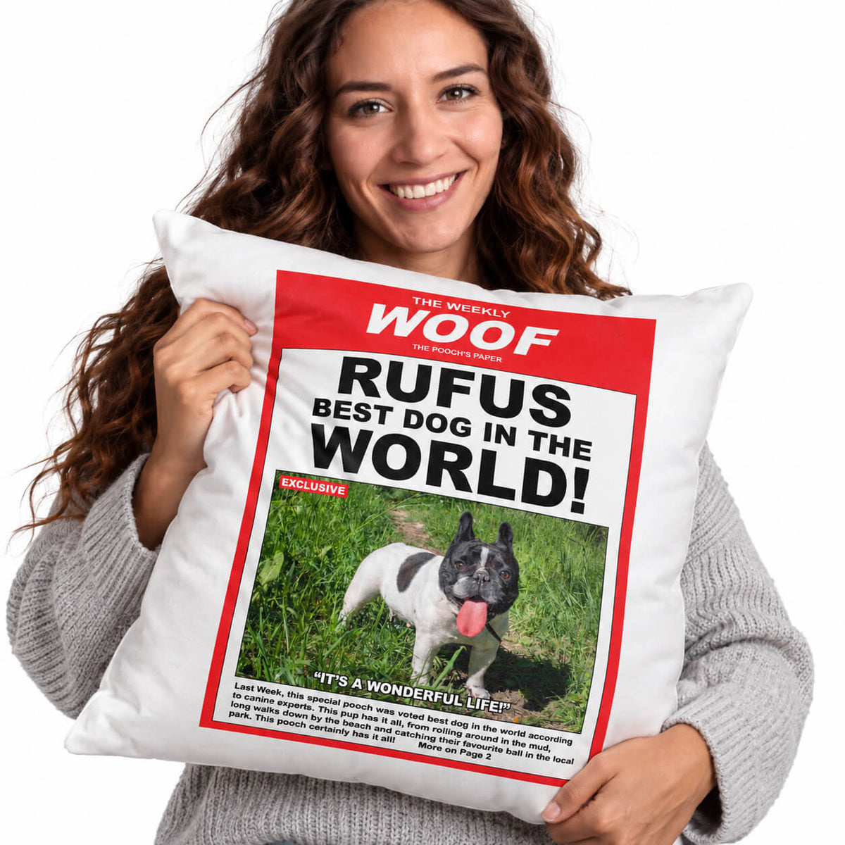 The Daily Woof Newspaper Personalised Cushion
