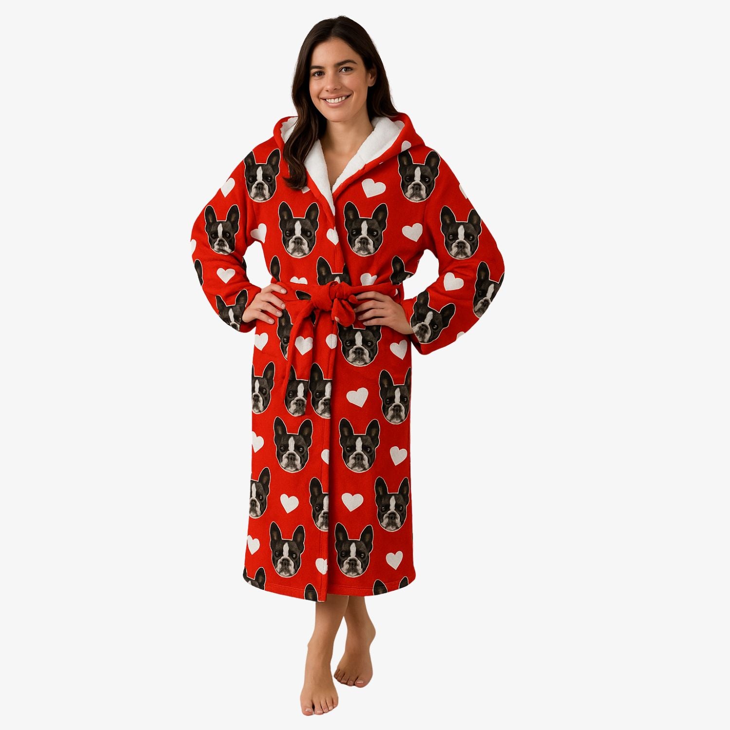 White Hearts Dog Faces Personalised Dressing Gown