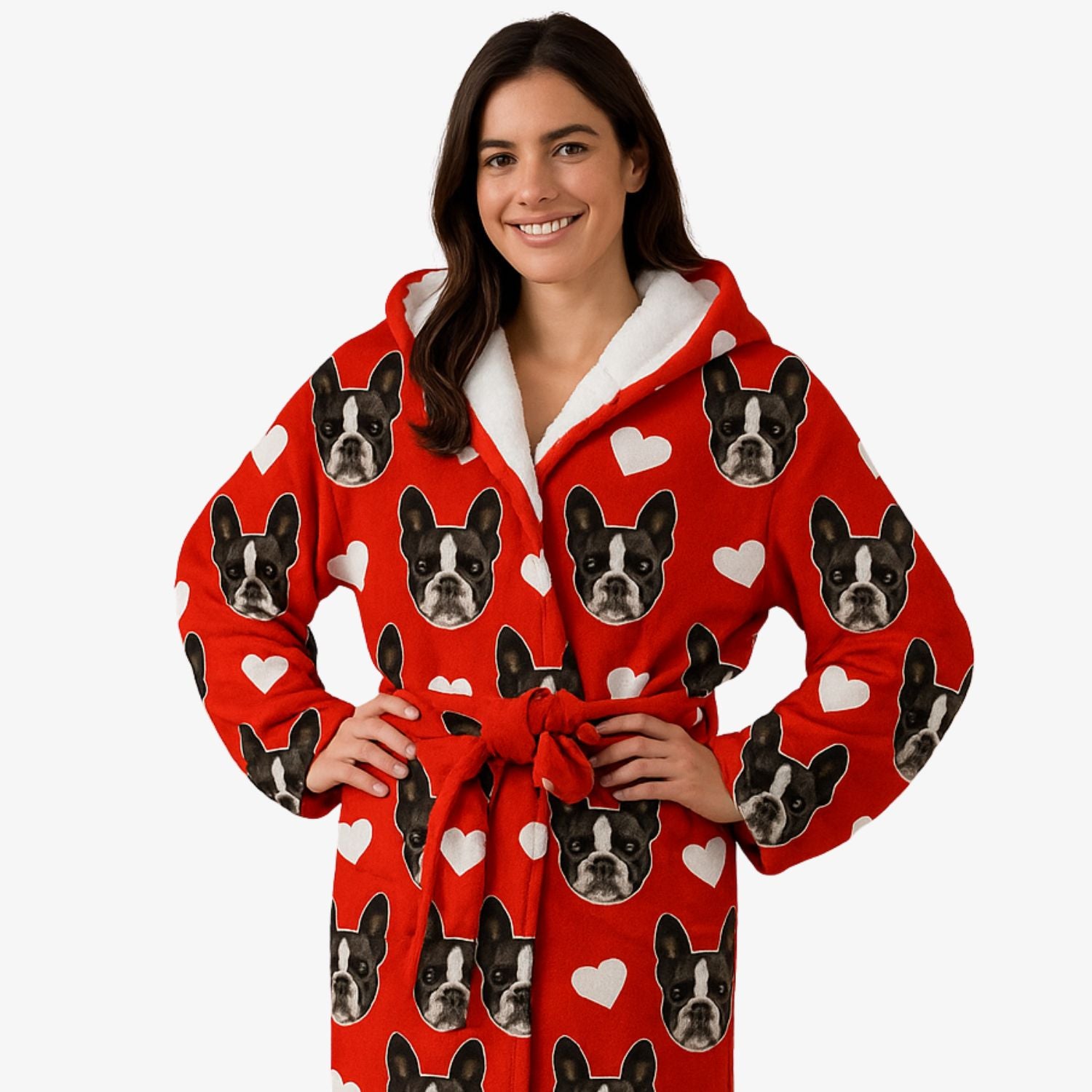 White Hearts Dog Faces Personalised Dressing Gown