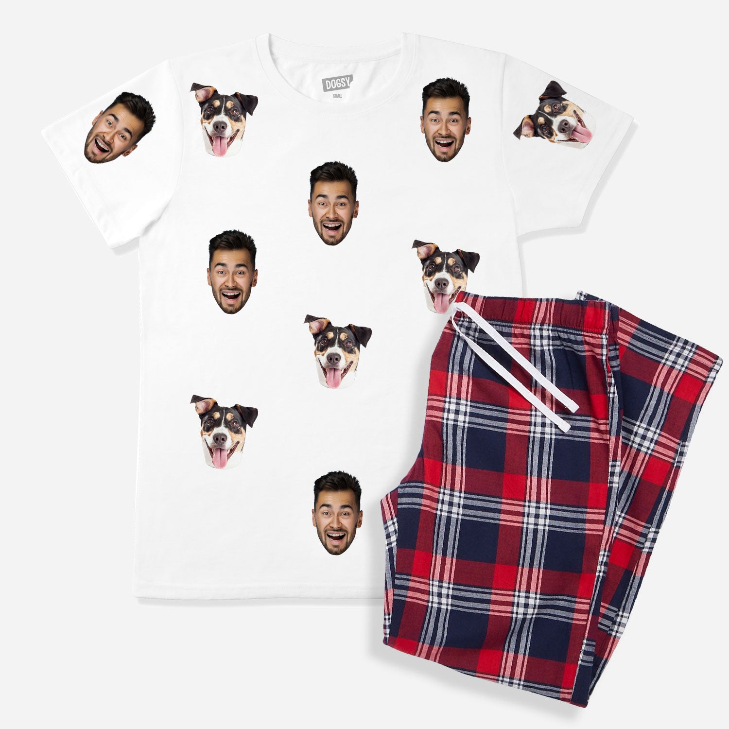 Men's Dog Pyjamas - Red Tartan Trouser Set