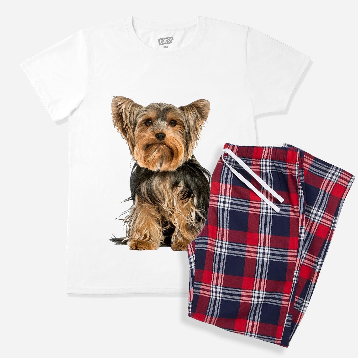 Men's Dog Face Pyjamas - Red Tartan Trouser Set