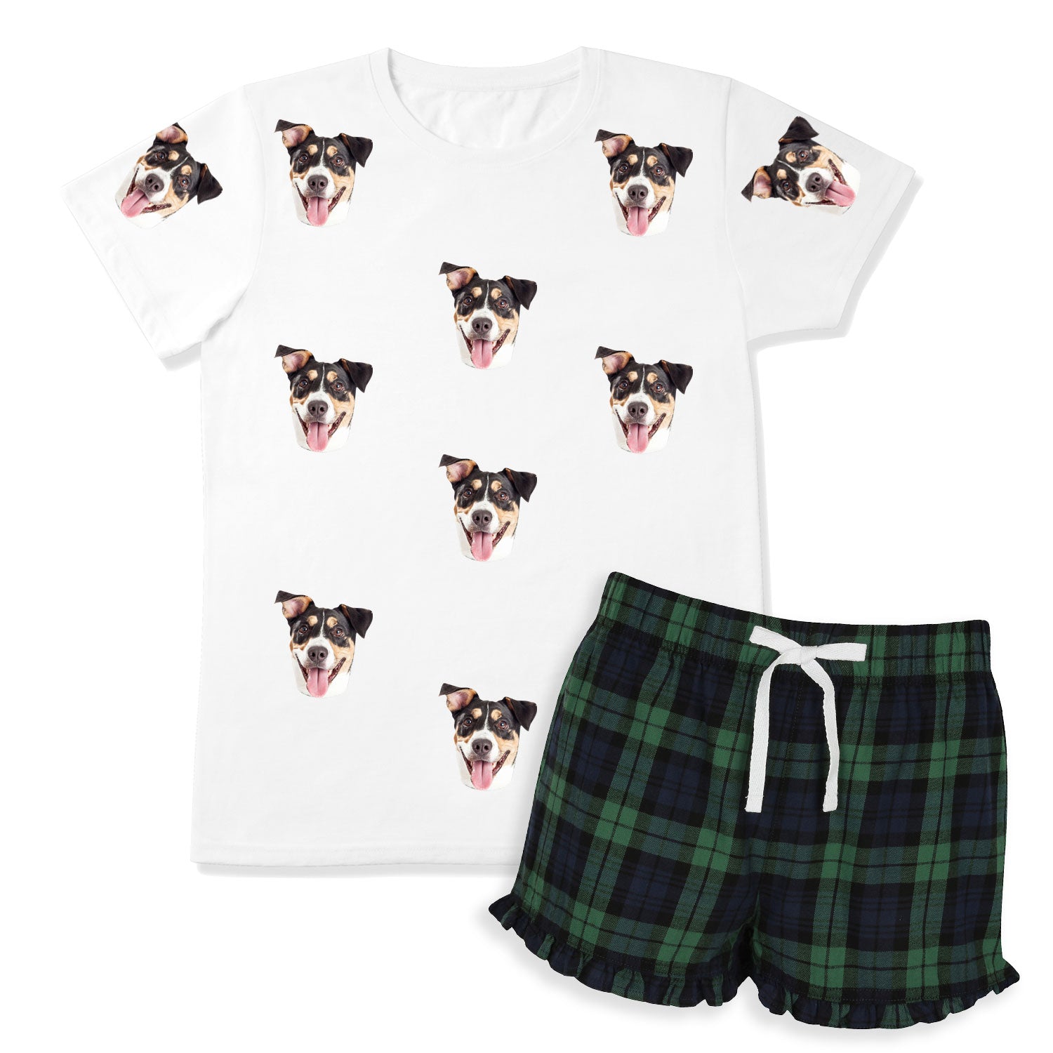 Women's Dog Pyjamas - Green Navy Tartan Shorts