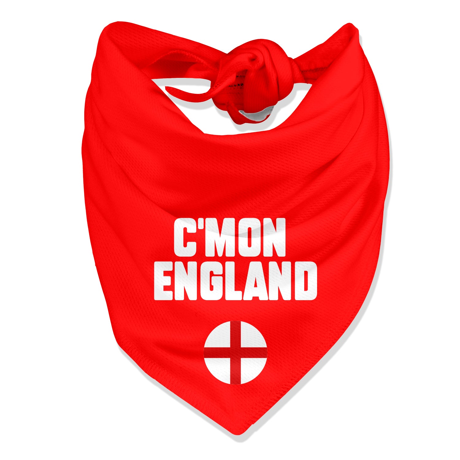 Red dog bandana with white text 'C'MON ENGLAND' and a white graphic of the English flag.