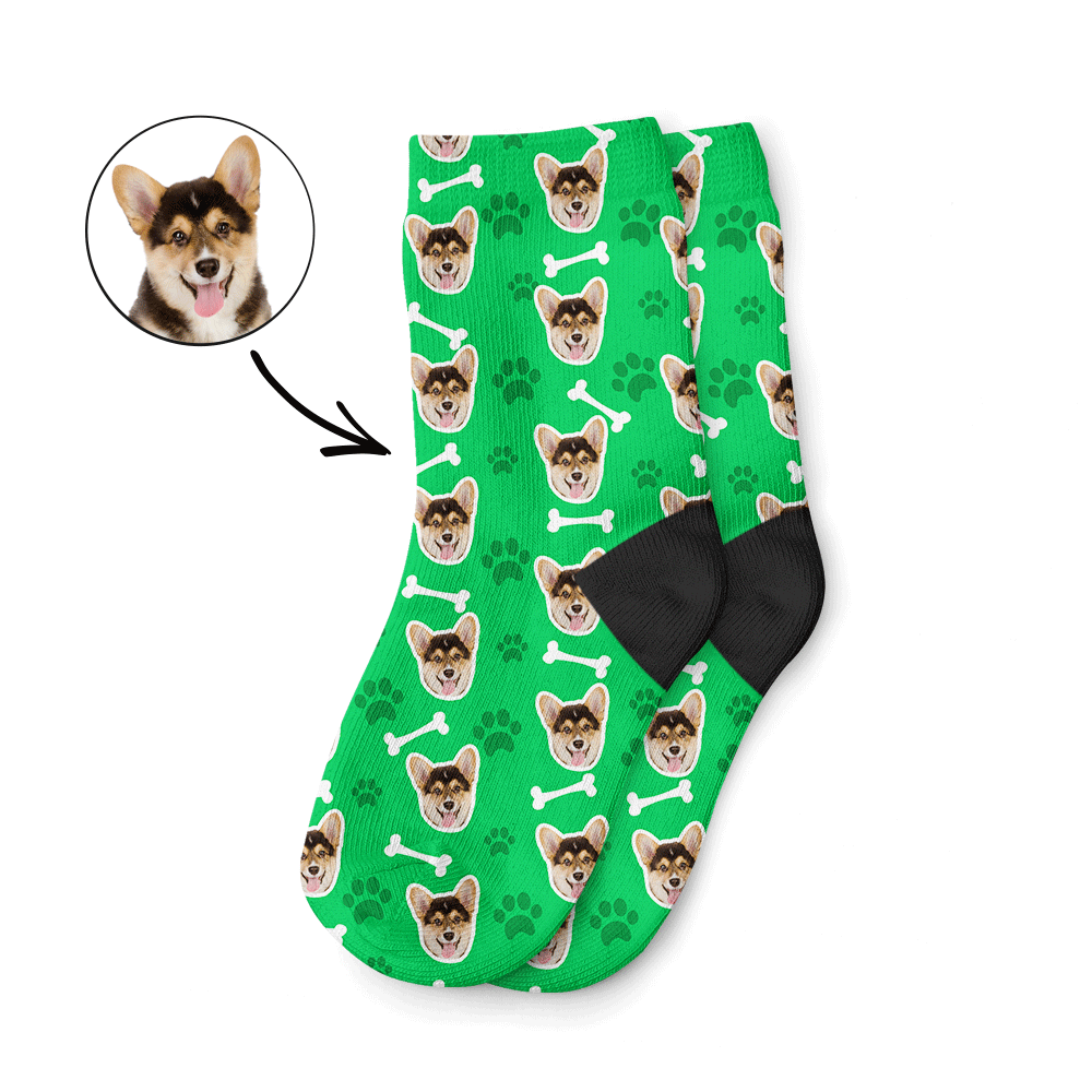 Green Dog Face On Kids Socks